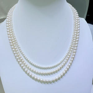 Collier de perles d'eau douce naturelles de Zhuji, 3-4-5 mm, rond, sans défaut, petit à grand, chaîne à trois rangs, argent pur, trois rangs - Product Image 4