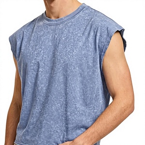 Débardeurs courts pour hommes personnalisés OEM en gros, T-shirts sans manches délavés, T-shirts à manches dolman, T-shirts déchirés style streetwear délavé à l'acide - Product Image 4