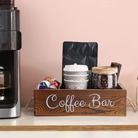 Cesto Organizador de Café em Madeira Rústica para Bancada de Cozinha com Divisórias Removíveis e Suporte para Copos de Papel