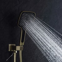 Ensemble de douche pluie encastré en or brossé, thermostatique à commande par bouton, avec douchette anti-brûlure, pour salle de bain moderne et appartement