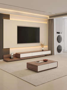 Meubles de télévision minimalistes modernes personnalisés en usine avec panneaux de particules à fermeture en douceur Cabinets de télévision de bonne qualité avec tiroirs <span class=keywords><strong>et</strong></span> lumières LED - Product Image 6