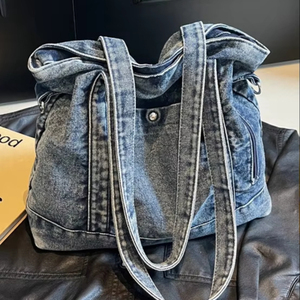 Sac à main bandoulière en jean grande capacité, élégant et durable, style vintage, avec poche, vente en gros - Product Image 3