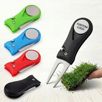 Stainless Steel Switchblade Golf Divot Repair Tool Custom Logo Magnetic Blank Golf Ball Marker Foldable Golf Gift Accessory