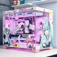 Pink MATX Mid Tower Customizable Metal Micro Desk Casing with Tempered Glass for Gaming PC Computer Cases & Towers