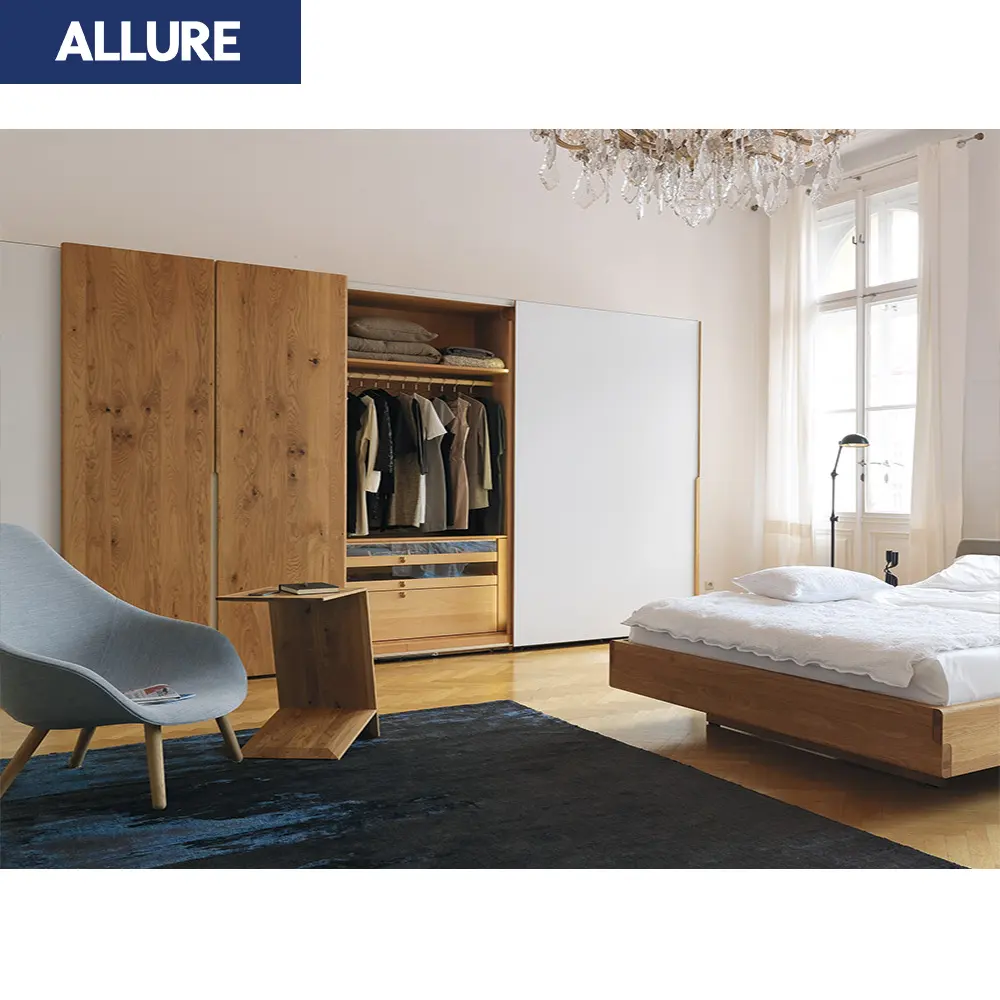 Allure armoire pas cher meubles de chambre à coucher moderne Almari 3D garde-robe en bois jaune armoire étroite