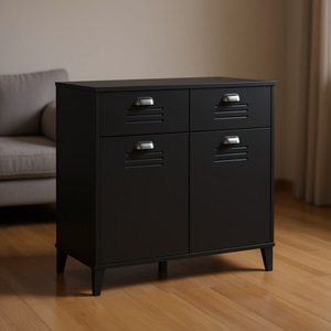 Gabinete de Almacenamiento de Madera Sintética Negra con 4 Compartimentos, Mueble de Sala de Estar de Estilo Moderno de Mediados de Siglo - Product Image 2