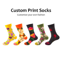 Chaussettes mi-mollet en coton biologique de qualité supérieure, imprimées de motifs floraux, antidérapantes, longues, pour le yoga, vente en gros