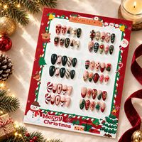 60 Stück Aufklebenägel in Größen XS S M L, Mandel-Form, Weihnachtsrot, Grün, Schwarz, Gold, Schleife, Schneeflocke, Baum-Design, Künstliche Nägel im Großhandel