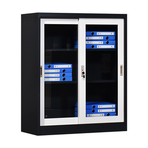 Armoire en acier avec porte coulissante en verre, armoire basse en acier, armoire à dossiers à 2 portes coulissantes - Product Image 4