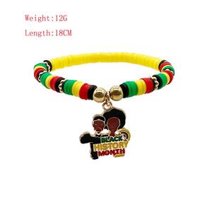 Accessoires de tenue de chemises chaudes pour femmes noires Bracelet de festival africain de couleur <span class=keywords><strong>Rasta</strong></span> Mois de l'histoire noire Bracelet de perles élastiques - Product Image 5