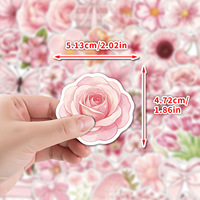 50 autocollants graffiti fleurs roses, autocollants décoratifs imperméables pour gobelets, autocollants créatifs fleurs de dessin animé