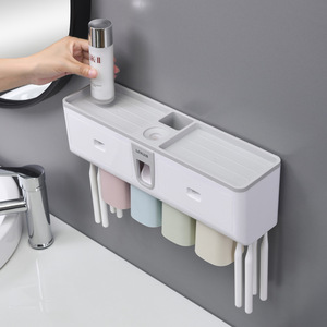 <b>Toothbrush</b> <b>Holder</b> Set <b>Wall</b> <b>Mounted</b> With Cup Storage Space Saving No Drilling Required Bathroom Organizer For Toothpaste And - Product Image 2