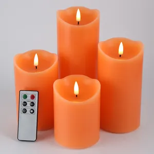 マティの結婚式の装飾柱オレンジ色6キーリモートコントロールパラフィンワックス3d本物の炎LEDキャンドル