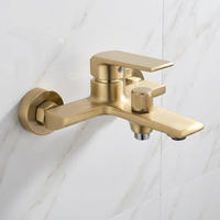 Mitigeur de douche mural en laiton brossé doré à poignée unique et deux trous avec cartouche céramique pour robinet de bain d'hôtel et de villa