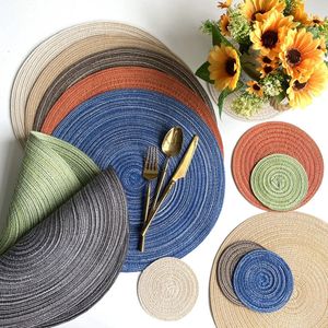 4pcs Round Table Mat Woven Ramie Placemats Anti Dining Table Mats Non-Slip Tableware Bowl Pads Kitchen <b>Drink</b> Cup <b>Coasters</b> - Product Image 5