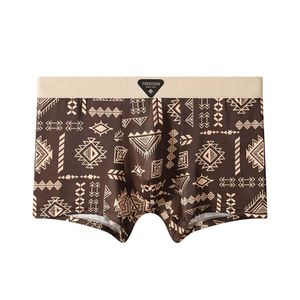 Caleçons boxers mi-taille grande taille en soie glacée pour hommes, imprimé floral rétro, respirants, tricotés, antibactériens, YUSEN, taille mi-haute avec logo - Product Image 1