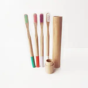 Escova de dentes de bambu ecológica com caixa de madeira de bambu 100% escova de dentes de carvão biodegradável