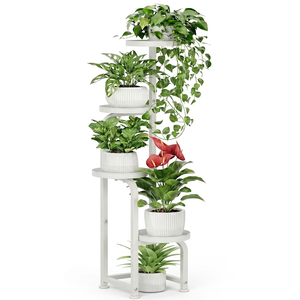 Support à plantes moderne en métal blanc avec 5 niveaux circulaires pour plantes vertes d'intérieur, design minimaliste - Product Image 1