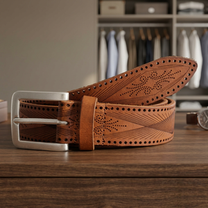 Cinturón de Cuero Vacuno 100% Color Marrón de BS INTERNATIONAL, Hebilla de Acero, Estilo Vintage, Cinturón de Lujo para Hombre, Ecológico, Impermeable, para Aniversario - Product Image 1