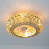 Ventilateur de plafond vintage à cage en bambou de 20 pouces avec télécommande, luminaire pour chambre à coucher