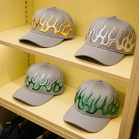 Chapeaux de baseball d'entraînement sportif en plein air OEM 5 panneaux 6 panneaux flammes brodées motif de fruits argyle à pois léopard visière incluse