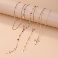 Collier croix vintage orné de diamants pour femme, personnalisé, à plusieurs couches, longue chaîne, pendentif pompon, en alliage de zinc