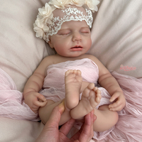18 Zoll Lebensechte Exquisite Kleinkind-Puppe mit Geschlossenen Augen und Offenem Mund, Anatomisch Korrekte Mädchen-LouLou-Puppe mit Vollsilikon-Körper, Reborn-Baby