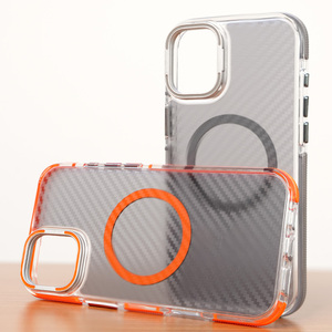 Étui magnétique JOYPORODO B147 à double tonalité avec motif en fibre de carbone et support d'objectif pour iPhone 12 13 14 15 16 17 Pro Max et <span class=keywords><strong>Samsung</strong></span> - Product Image 1