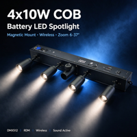 Lampu Sorot LED Zoom Bertenaga Baterai COB 4x10W Magnetik Multifungsi untuk DJ Bar Hotel Taman Stadion Acara Pernikahan