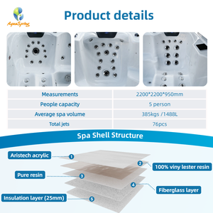 Bain à remous extérieur autoportant, spa à remous, massage, baignoire en acrylique pour 5 adultes, jacuzzi, <span class=keywords><strong>spas</strong></span> extérieurs avec 76 jets pour la cour - Product Image 3