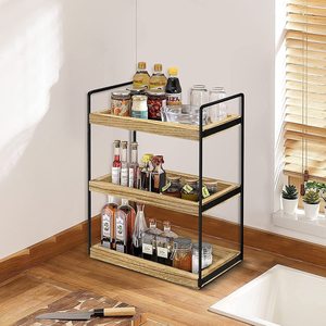 Wooden Storage Rack Triple Layer Solid Wood Industrial Design Bathroom Kitchen Organizer <b>Desktop</b> <b>Shelf</b> Multi Function - Product Image 4