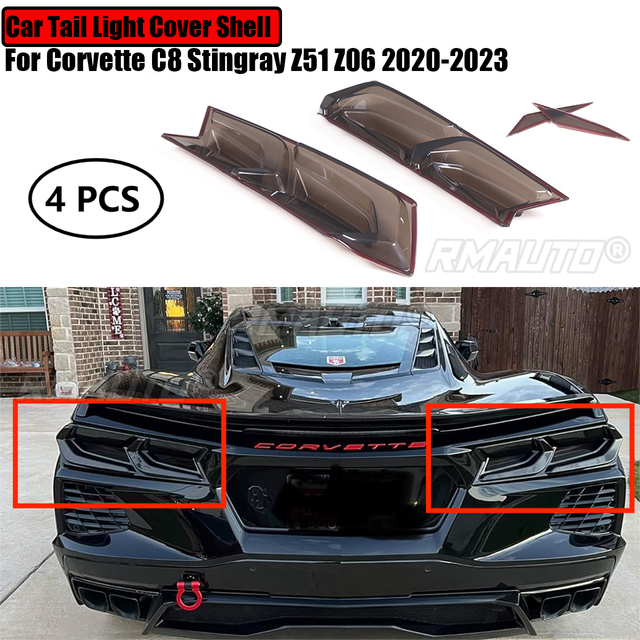 Car Tail Light Cover Shell for Chevrolet Corvette C8 Stingray Z51 Z06 2020-2023 Smoked Black Lampshade Protector Blackout Len