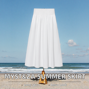 Jupe longue plissée blanche pour femme, coupe trapèze, taille élastique, 100 % polyester, style vintage, respirante, minimaliste, toutes saisons - Product Image 2