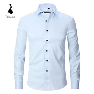 Chemises habillées pour hommes S-8XL Nouveauté Unies Manches longues Décontractées Coupe ajustée Respirantes Noir et Blanc Vêtements masculins sociaux - Product Image 1