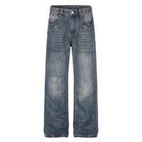 Pantalon en jean délavé style rétro américain décontracté - Coupe ample et droite polyvalente pour hommes et femmes