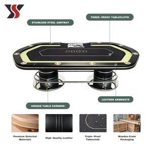 Table de poker YS OEM personnalisée pour 10 joueurs, tapis noir, porte-gobelets dorés, repose-pieds chromé, table de jeu de casino professionnelle - Product Image 6