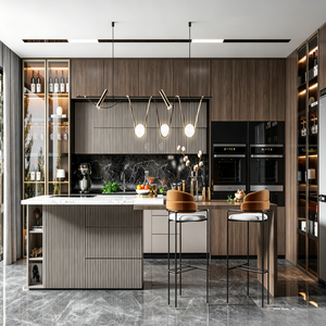 Servicio Integral de Renovación de Cocinas a Medida, Juego Completo de Muebles de <span class=keywords><strong>Cocina</strong></span> Modulares con Electrodomésticos Integrados y Enfriador de Vino - Product Image 5