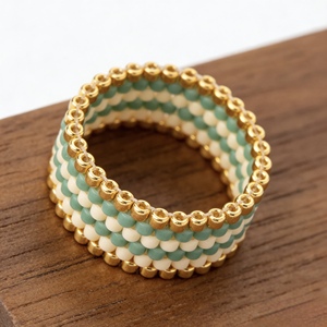 Namayo 18K Gold Plated <b>Hand</b> Woven Miyuki Glass Beads Boho Geometric Ring Bridal & Party Fashion Jewelry for Women - Product Image 2