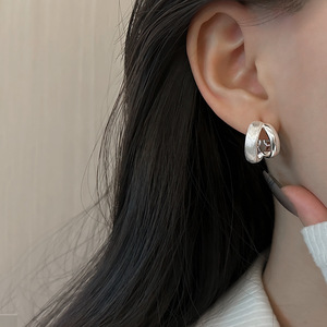 Galaxy Road S925 Sterling Silver Double-Layer Frosted <b>Fine</b> <b>Stud</b> <b>Earrings</b> for Women High-End Brushed Curved Design Light-weight - Product Image 1