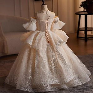 Vestido Formal de Gasa con Crochet de Poliéster para Niñas, Estilo <span class=keywords><strong>2026</strong></span>, Traje de Princesa para Niñas Mayores, Ideal para Presentaciones de Piano - Product Image 3
