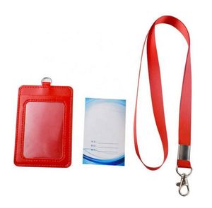 Premium Durable PU <b>Leather</b> ID Badge Name Card Holder With Neck Straps <b>Lanyards</b> - Product Image 3