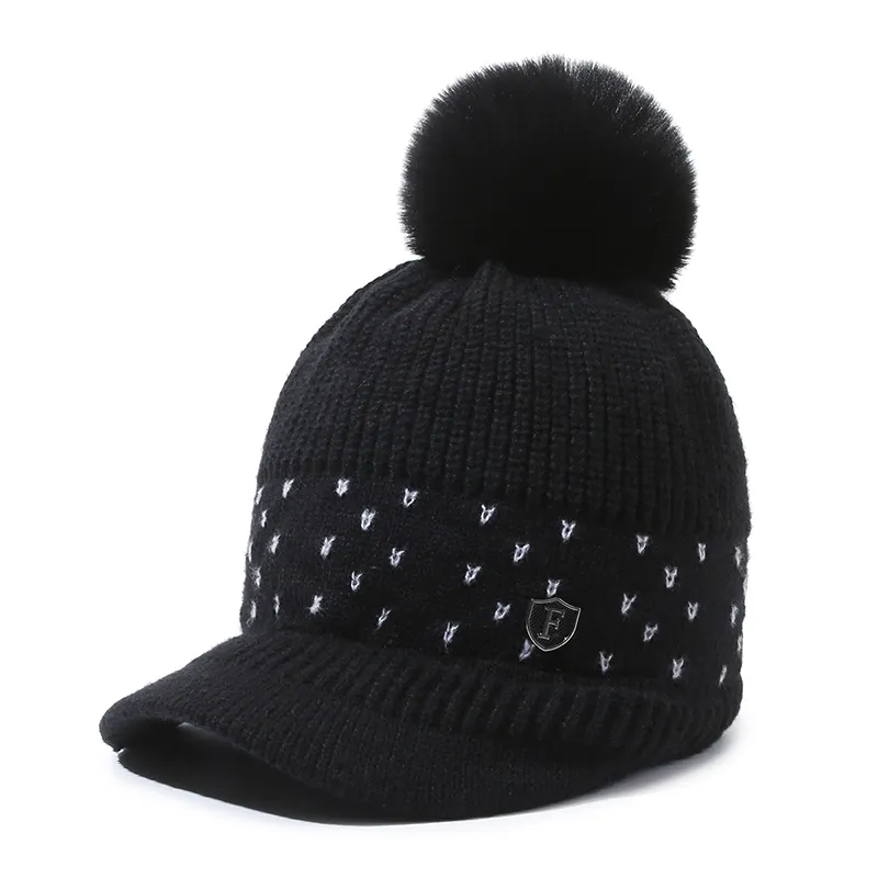 겨울 따뜻한 모직 야구 모자 아크릴 양털 니트 모자 야외 방한 모자