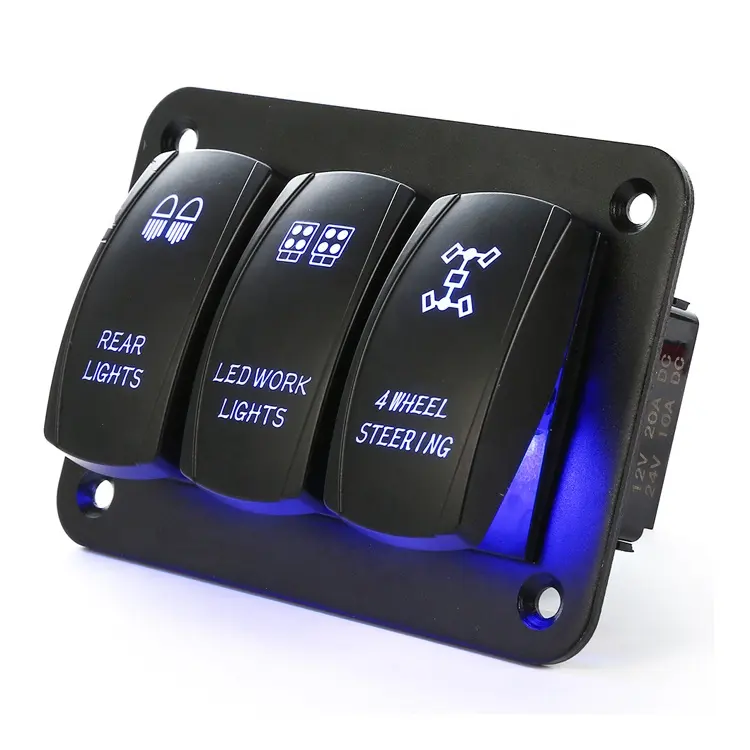 Waterdichte 12 V 24V 3 Gang On Off Blauwe Led Toggle Rocker 12 Volt Switch Panel Voor Auto Boot marine