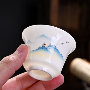 Service à thé « Mille milles de rivières et de montagnes » en porcelaine blanche avec motif paysage bleu, coffret cadeau pour cadeaux d'affaires - Product Image 3