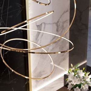 JYLIGHTING Lampe moderne en acier inoxydable doré à LED Style contemporain Grand <span class=keywords><strong>anneau</strong></span> métallique Luminaire suspendu pour la maison Hôtel Projet - Product Image 3