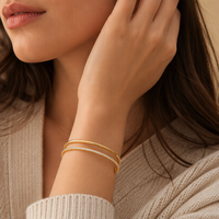 Bracelet jonc ouvert double couche en laiton plaqué or 18 carats avec micro-pavé de zirconiums cubiques Mylove pour femme – Bijoux de mode