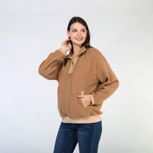 Personnalisé Unisexe <span class=keywords><strong>Hiver</strong></span> Sherpa Polaire Quart Demi 1/4 3/4 Zip Veste <span class=keywords><strong>Pull</strong></span> Sweat pour Femmes - Product Image 3