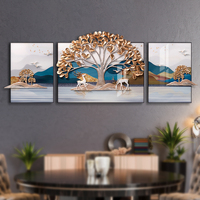 Art mural 3D de luxe fait main pour salon, peinture décorative abstraite personnalisée à l'huile 'Arbre de Vie' avec cadre en aluminium, décoration Art Déco