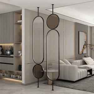 Paravent moderne de luxe en acier inoxydable et verre givré avec base rotative - Product Image 5