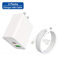 Schitec 2 Packs Chargeur USB Double Port 20W OEM avec Coffret Cadeau Prise US et Câble USB C pour Téléphone Portable